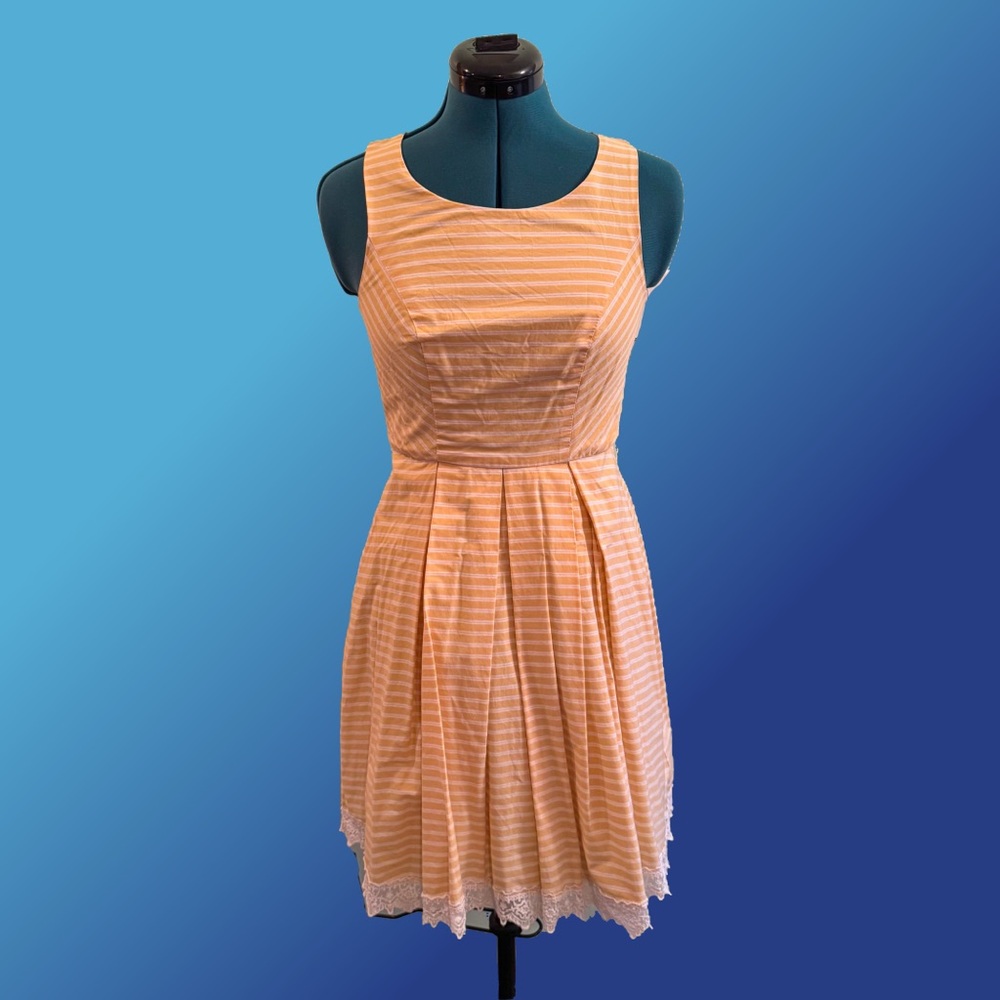 Retro 1950s Style Yellow and White Striped Dress - Size Small